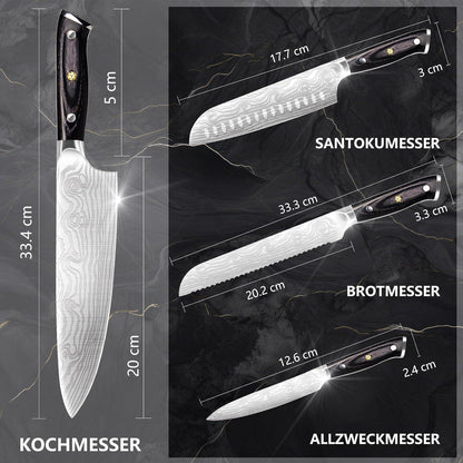 Küchenmesserset 4 tlg Deutscher Edelstahl Holz Geschenkbox