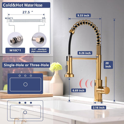 Infrarot Sensor Wasserhahn Küche Ausziehbare Brause 360° Schwenkbar Gold