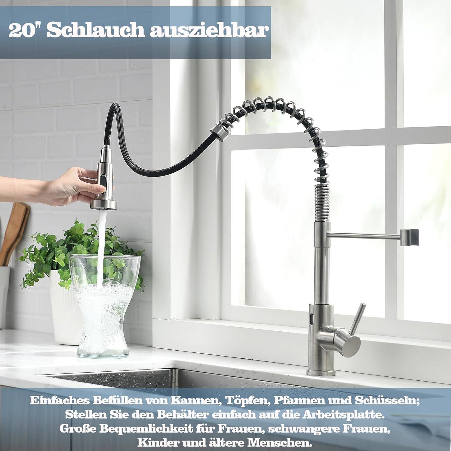 Infrarot Sensor Wasserhahn Küche Ausziehbar 360° Schwenkbar Spiral