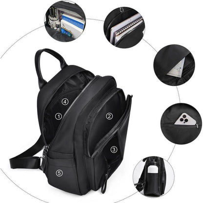 Damen Rucksack Klein Wasserdicht Nylon Reise Daypack Schwarz