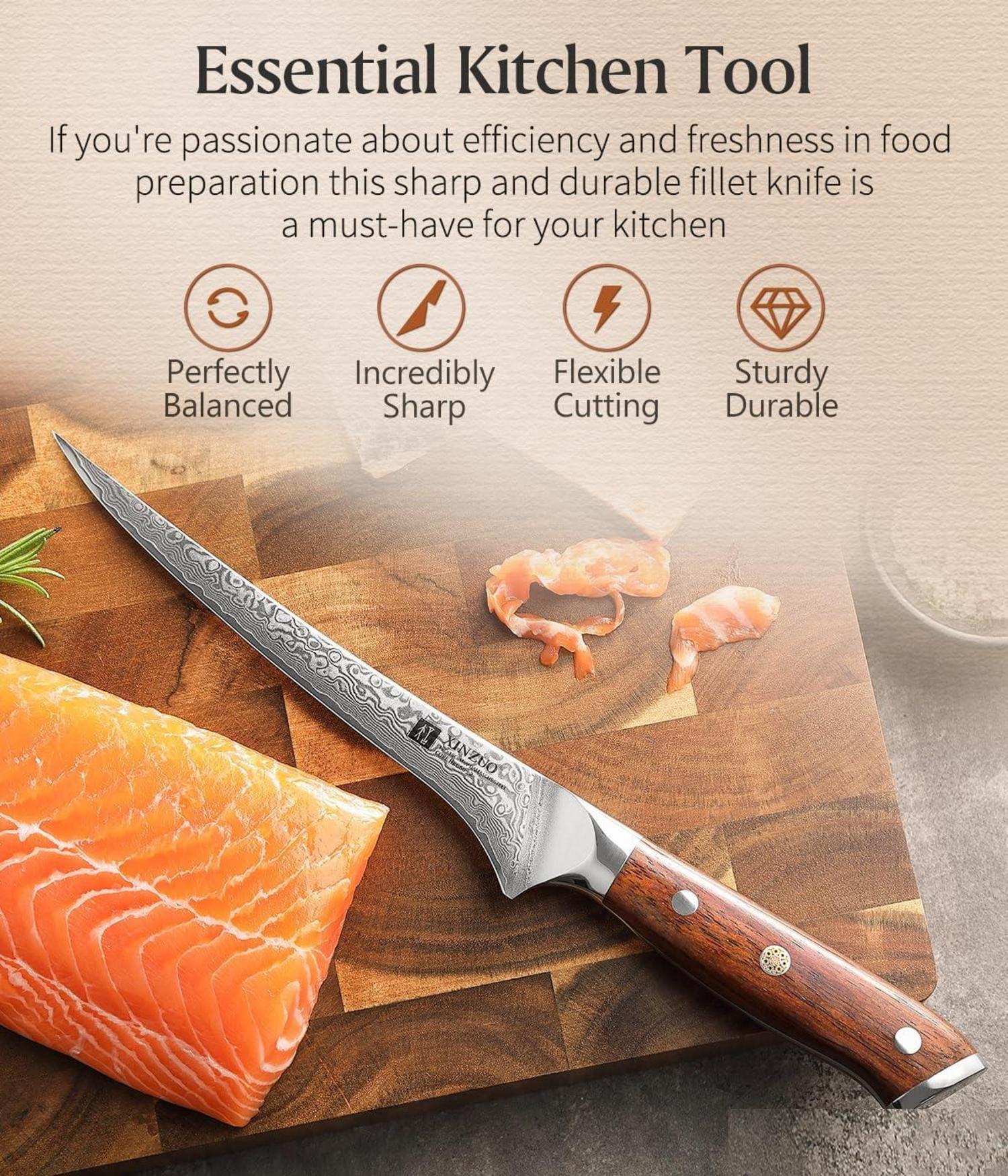 Damaststahl Filetiermesser 18cm Fischmesser mit Geschenkbox