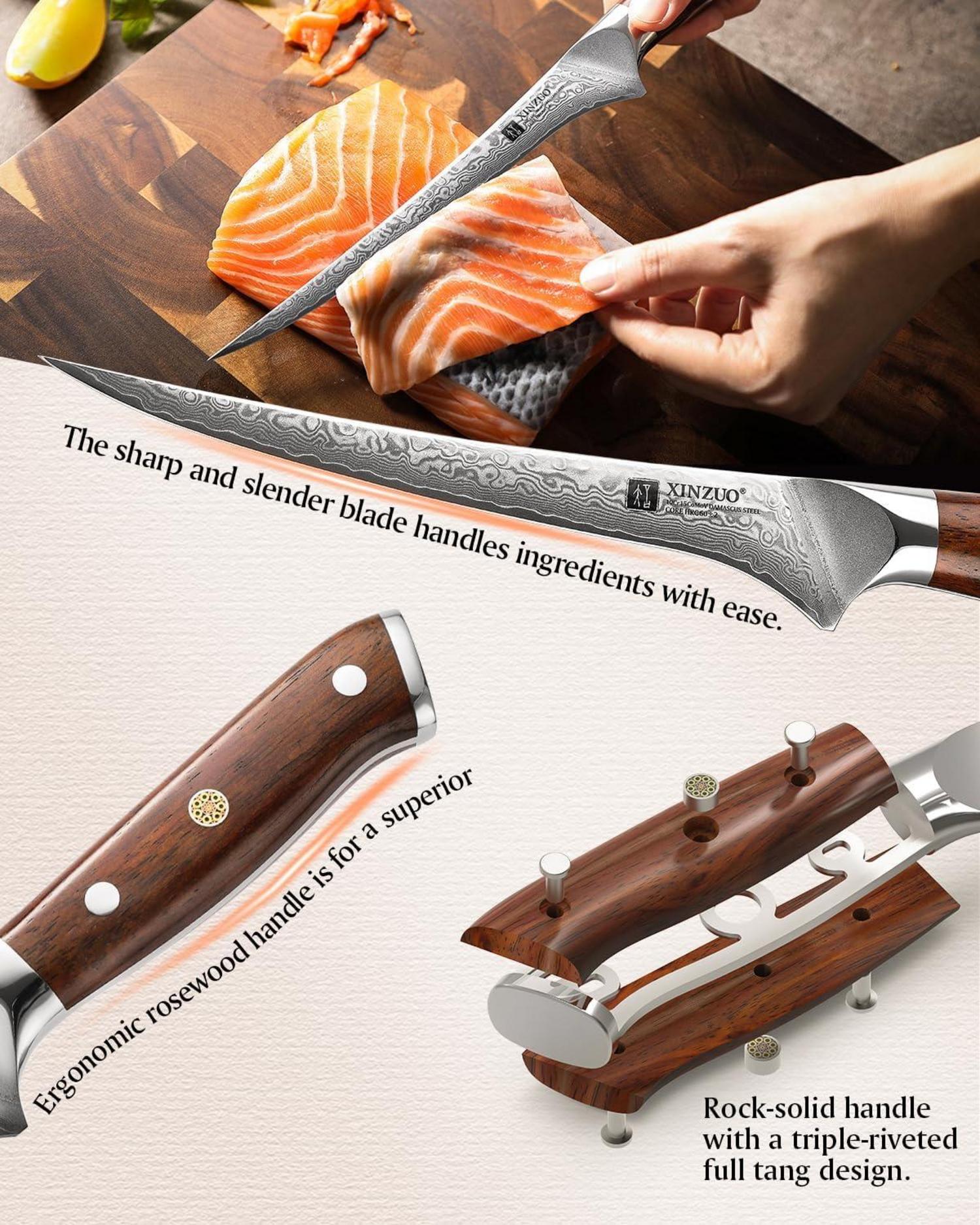 XINZUO Damaststahl 18cm Filetiermesser Fischmesser Profi Kochmesser mit Geschenkbox