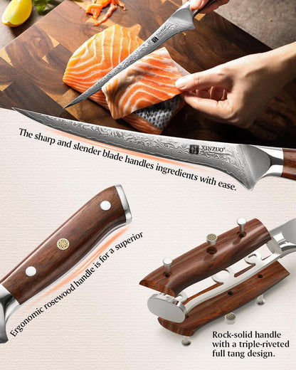 XINZUO Damaststahl 18cm Filetiermesser Fischmesser Profi Kochmesser mit Geschenkbox