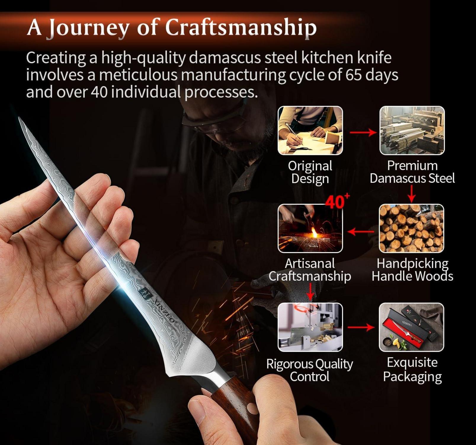 XINZUO Damaststahl Fischmesser 18cm Profi Filetiermesser Küchenmesser