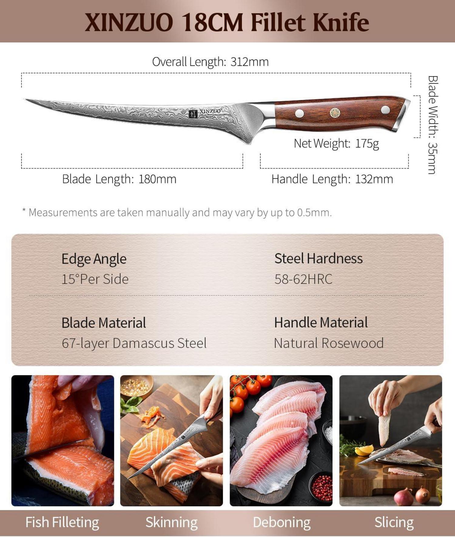 Damaststahl Filetiermesser 18cm 67 Schichten Profi Kochmesser