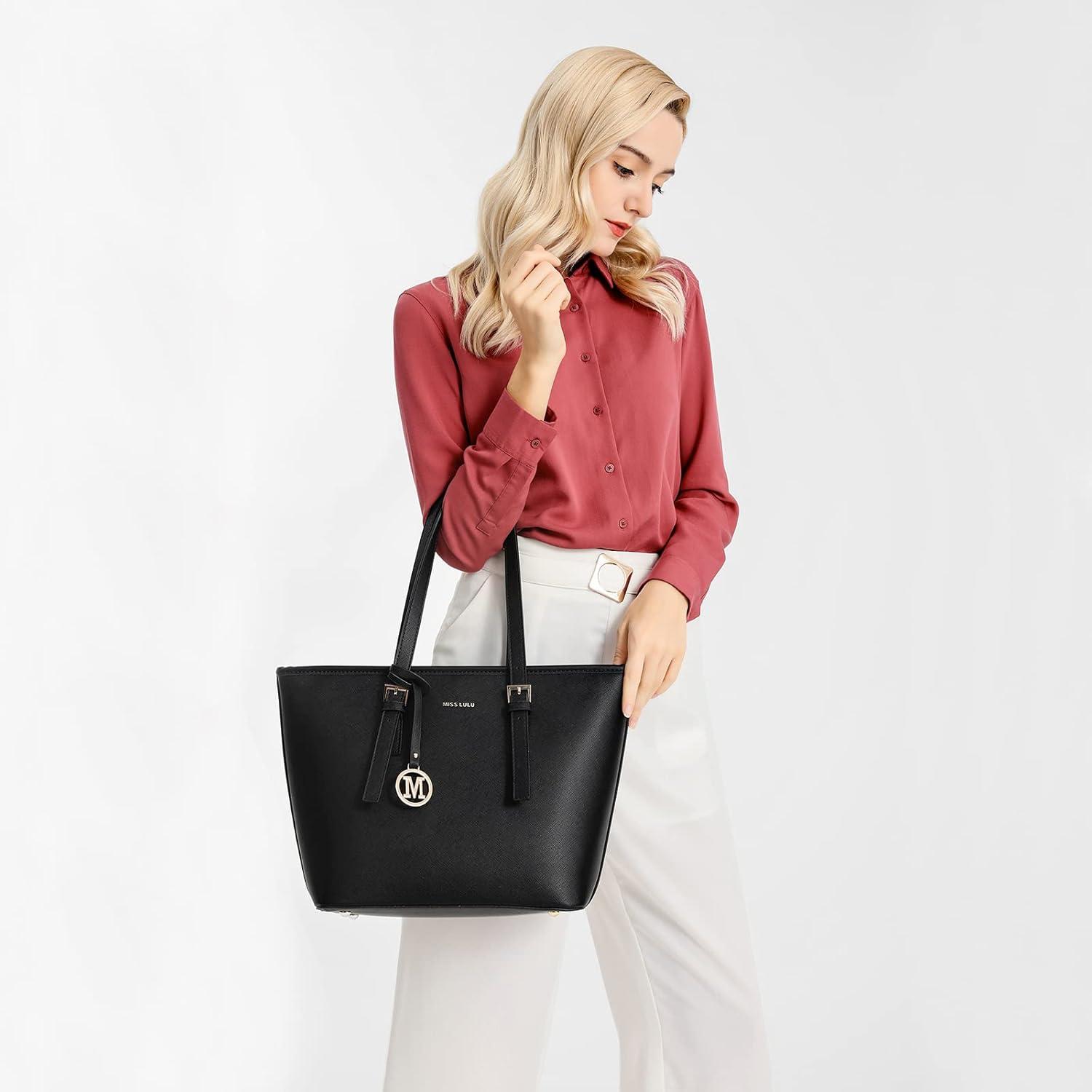 Damen Handtasche Shopper Schultertasche Tote Bag Kunstleder Schwarz 29x16x27cm