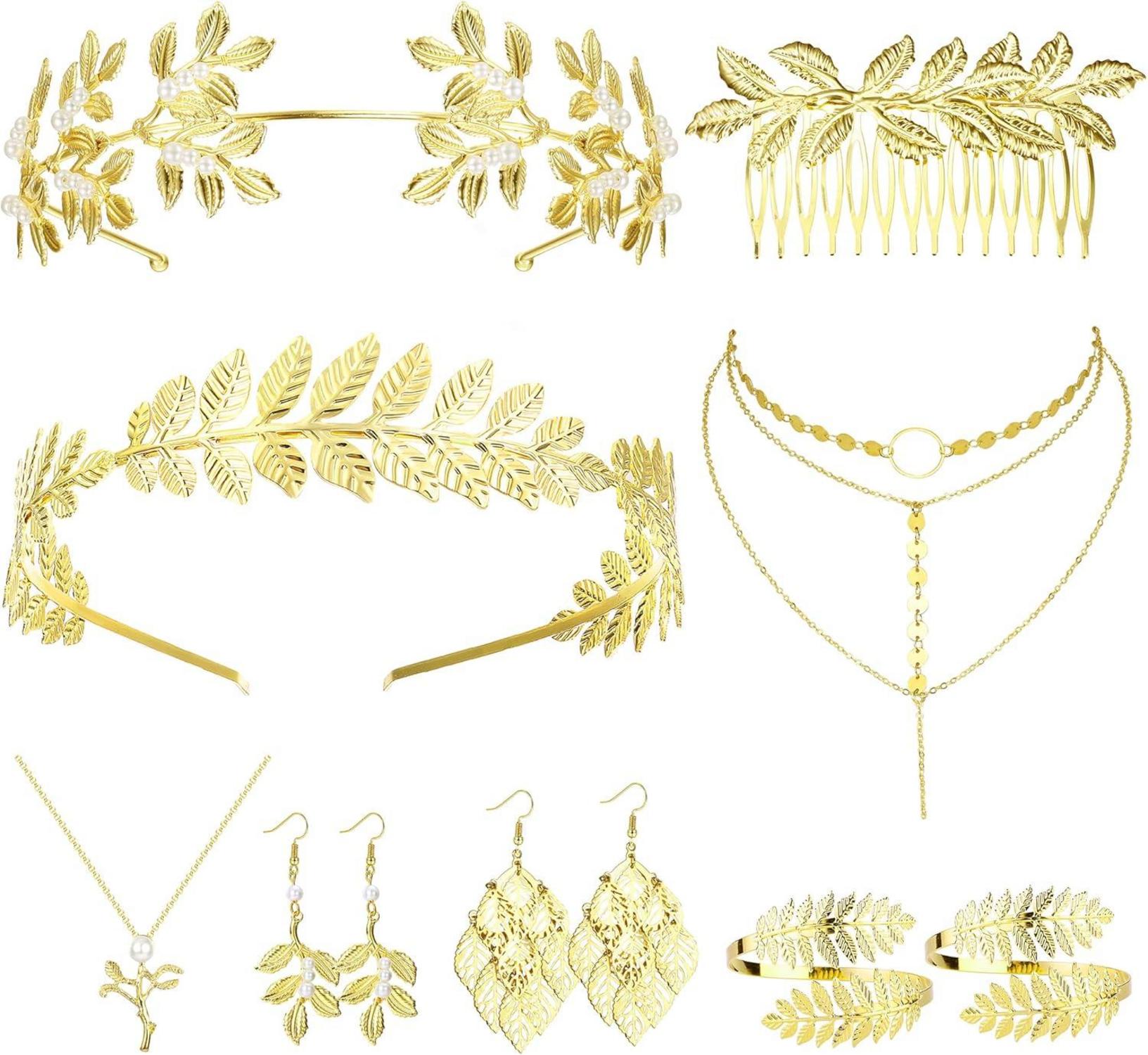 Griechische Göttin Kostüm Accessoires Set Blatt Ohrringe Armreif
