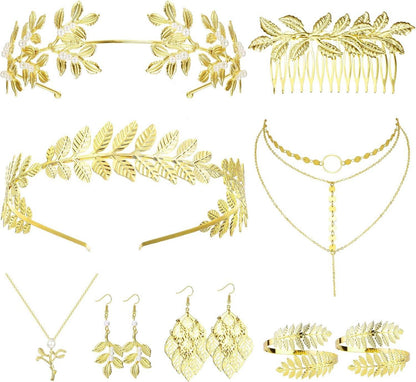 Griechische Göttin Kostüm Accessoires Set Blatt Ohrringe Armreif