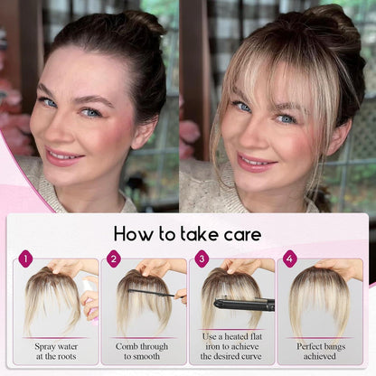 Echthaar Pony Clip-In, Ombré Hellblond, 11cm natürliche Ponyfransen