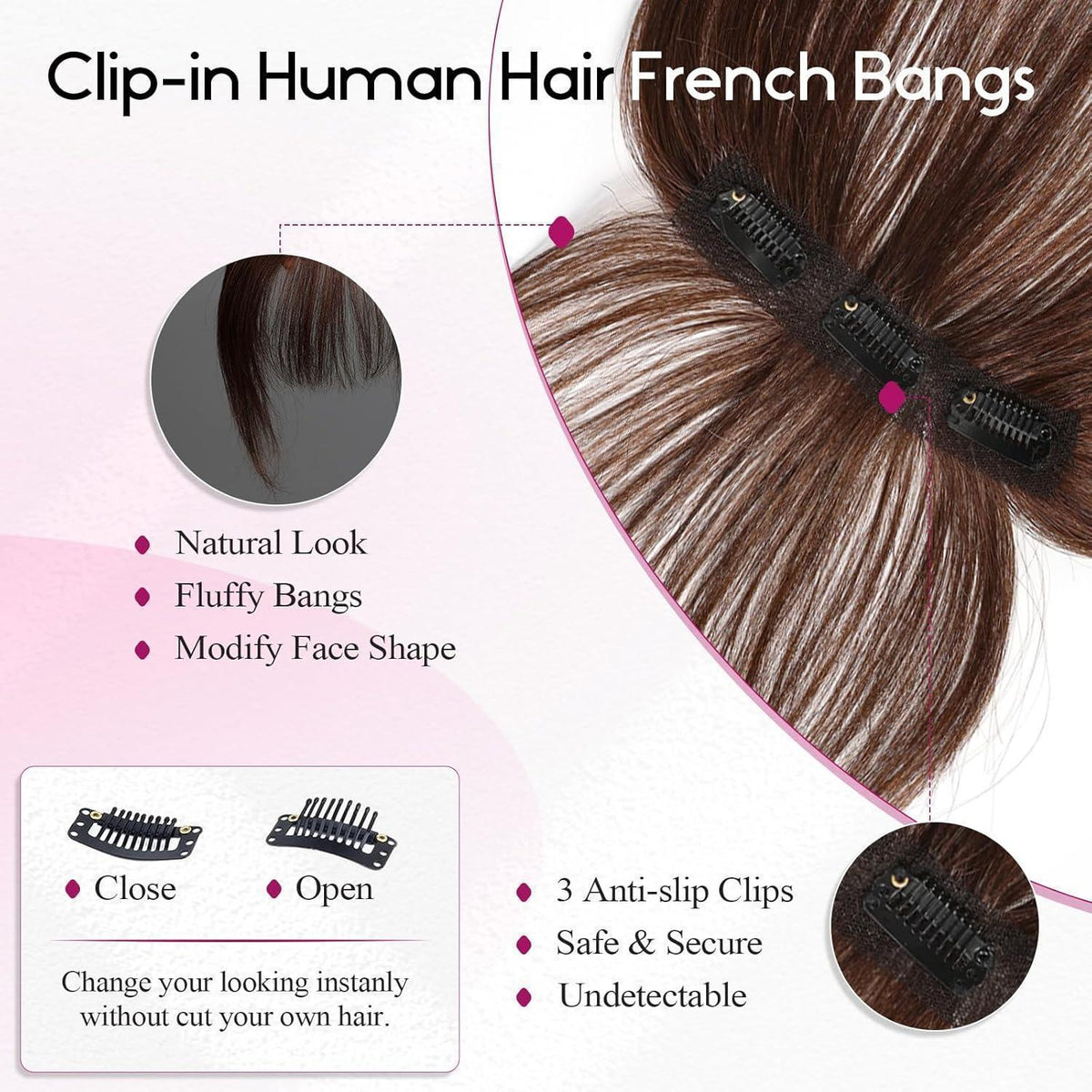 Echthaar Pony Clip-In Natur Braun 11cm 360° Deckhaar