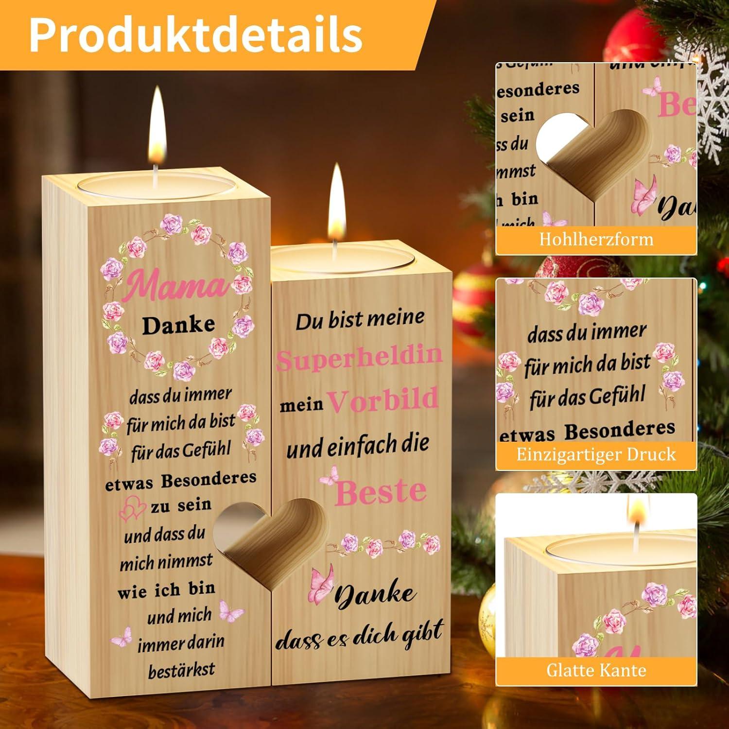 KAAYEE Kerzenhalter für Mama Herzform Geschenk Muttertag Weihnachten Geburtstag