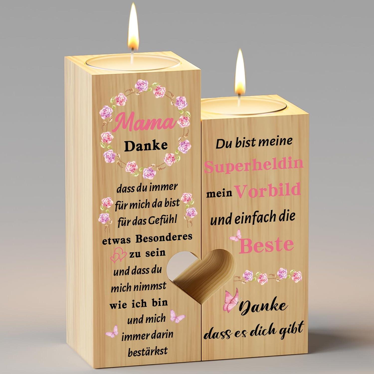 KAAYEE Kerzenhalter für Mama Herzform Geschenk Muttertag Weihnachten Geburtstag