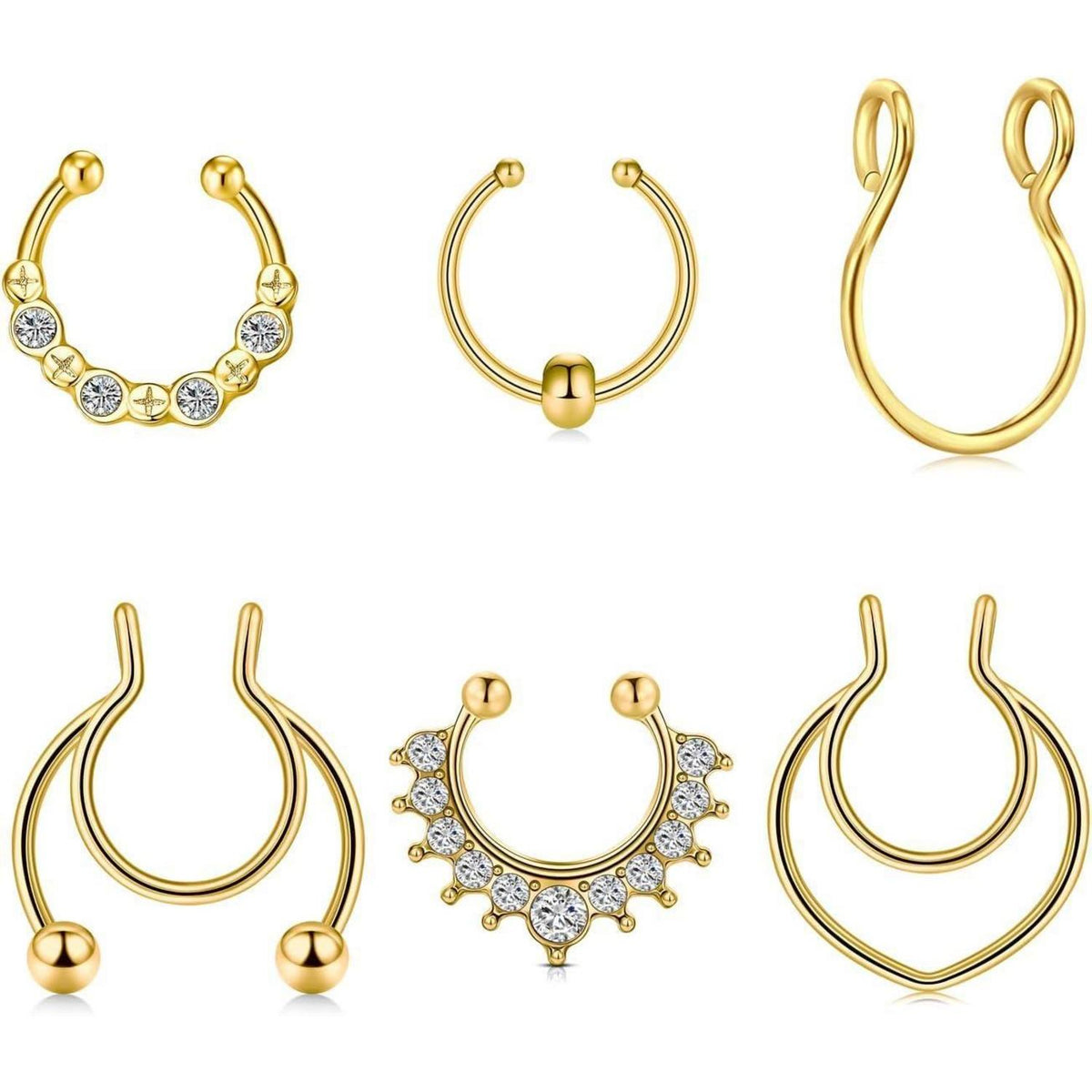 Fake Nasenpiercing Ring 6er Set Edelstahl Goldfarben