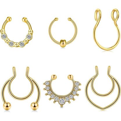 Fake Nasenpiercing Ring 6er Set Edelstahl Goldfarben