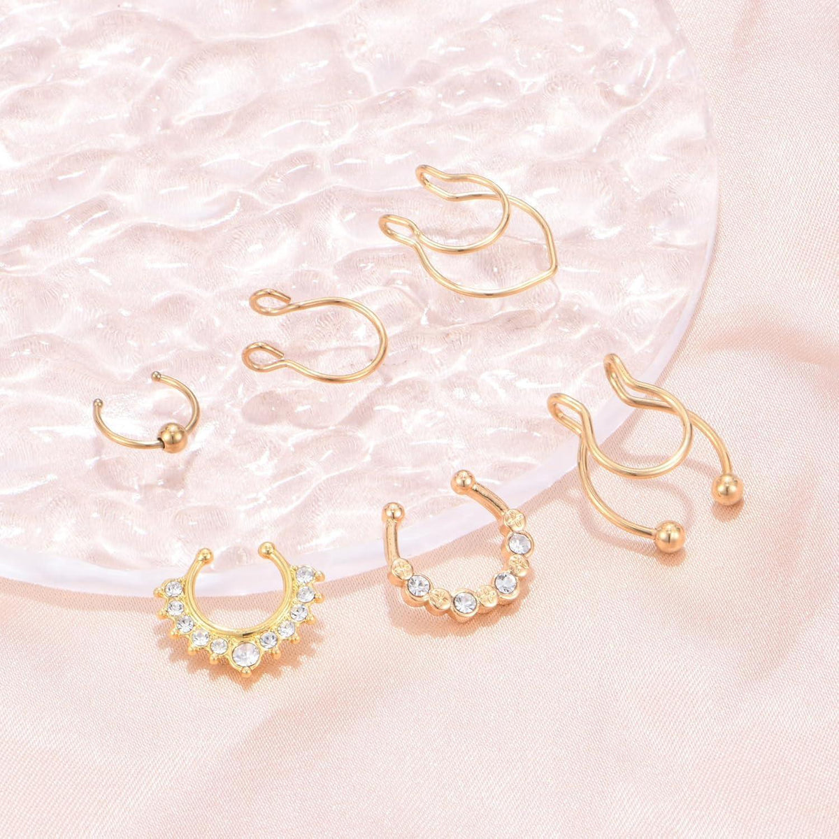 Fake Nasenpiercing Ring 6er Set Edelstahl Goldfarben