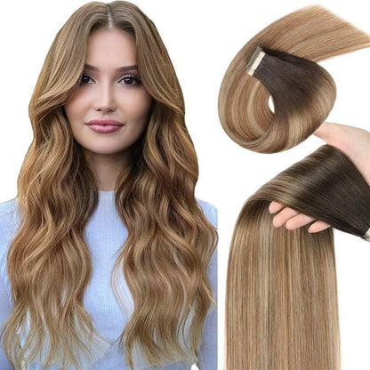 Echthaar Tape Extensions Goldbraun Balayage 35cm (14 Zoll)