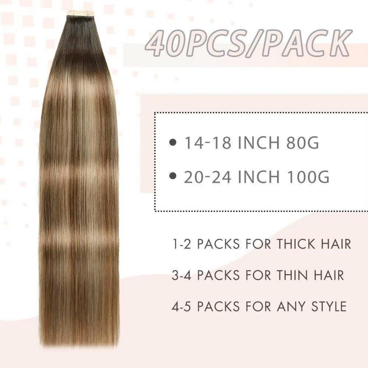 Echthaar Tape Extensions Goldbraun Balayage 35cm (14 Zoll)