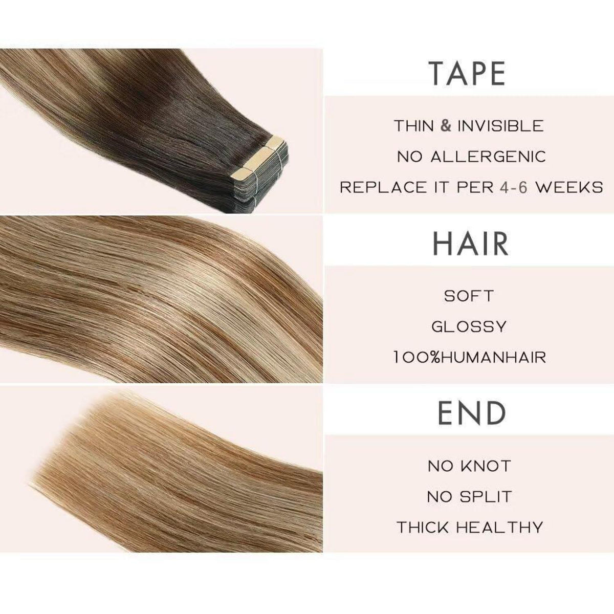 Echthaar Tape Extensions Goldbraun Balayage 35cm (14 Zoll)