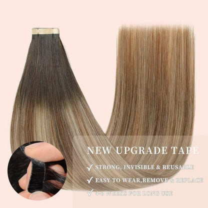 Echthaar Tape Extensions Goldbraun Balayage 35cm (14 Zoll)
