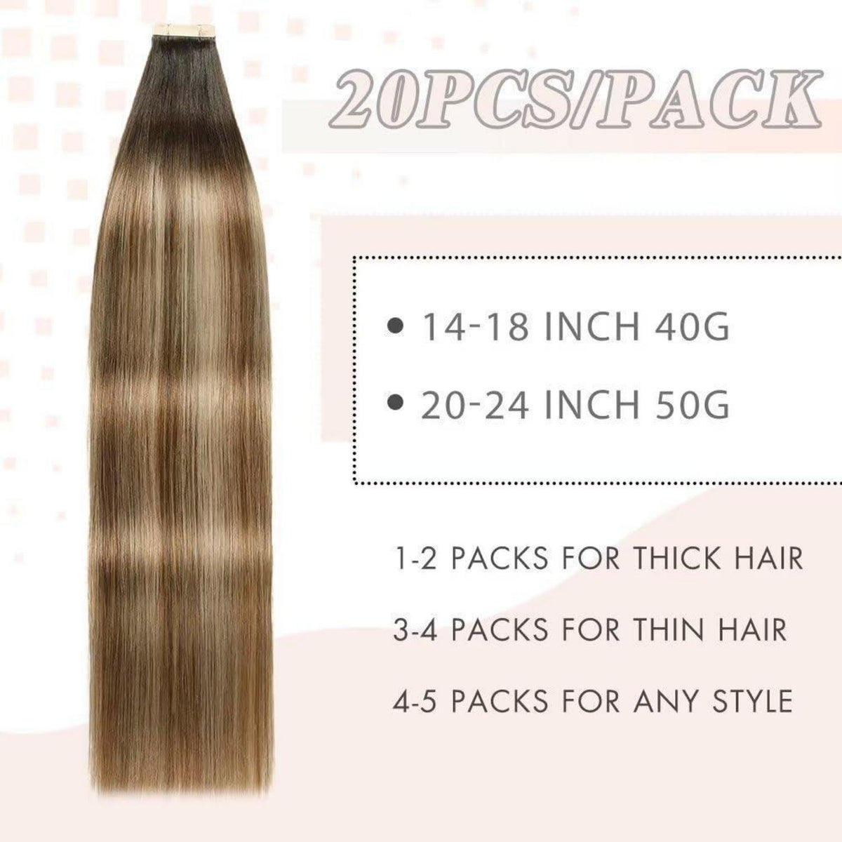 Echthaar Tape Extensions Goldbraun Balayage 60cm
