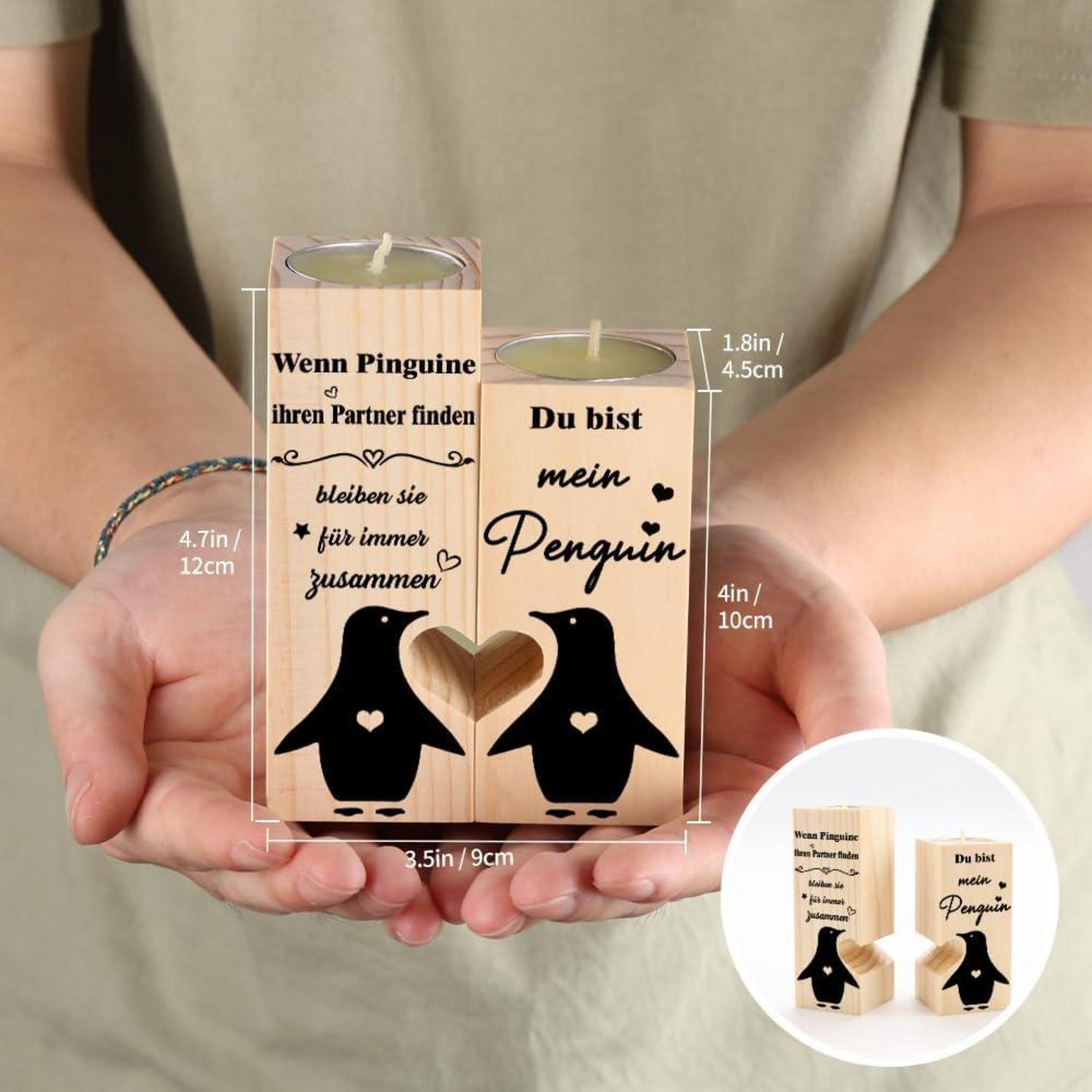 Pinguin Kerzenständer Holz Hochzeits Valentinstag Jahrestag Geschenk