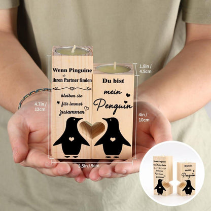 Pinguin Kerzenständer Holz Hochzeits Valentinstag Jahrestag Geschenk