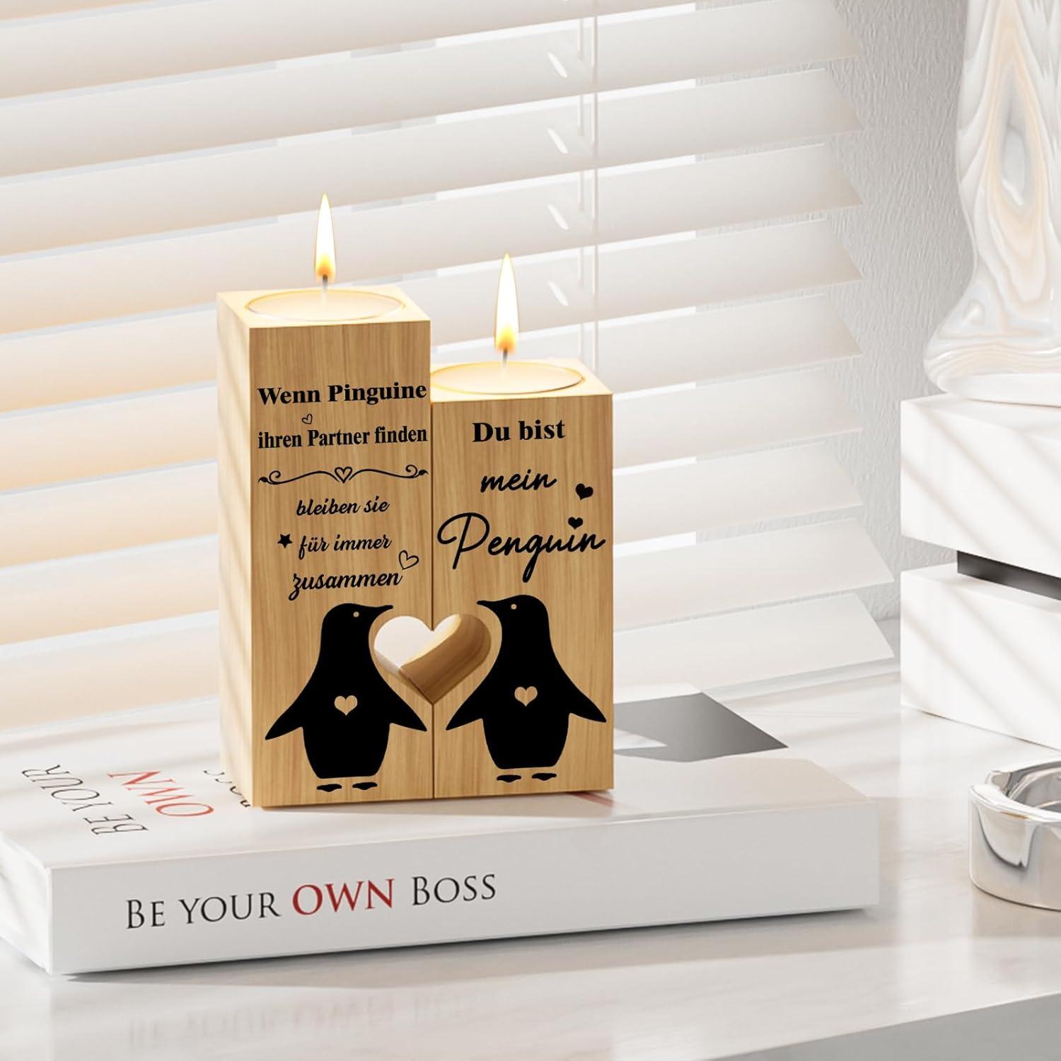 Pinguin Kerzenständer Ich Liebe Dich Valentinstag Geschenk Frau Mann