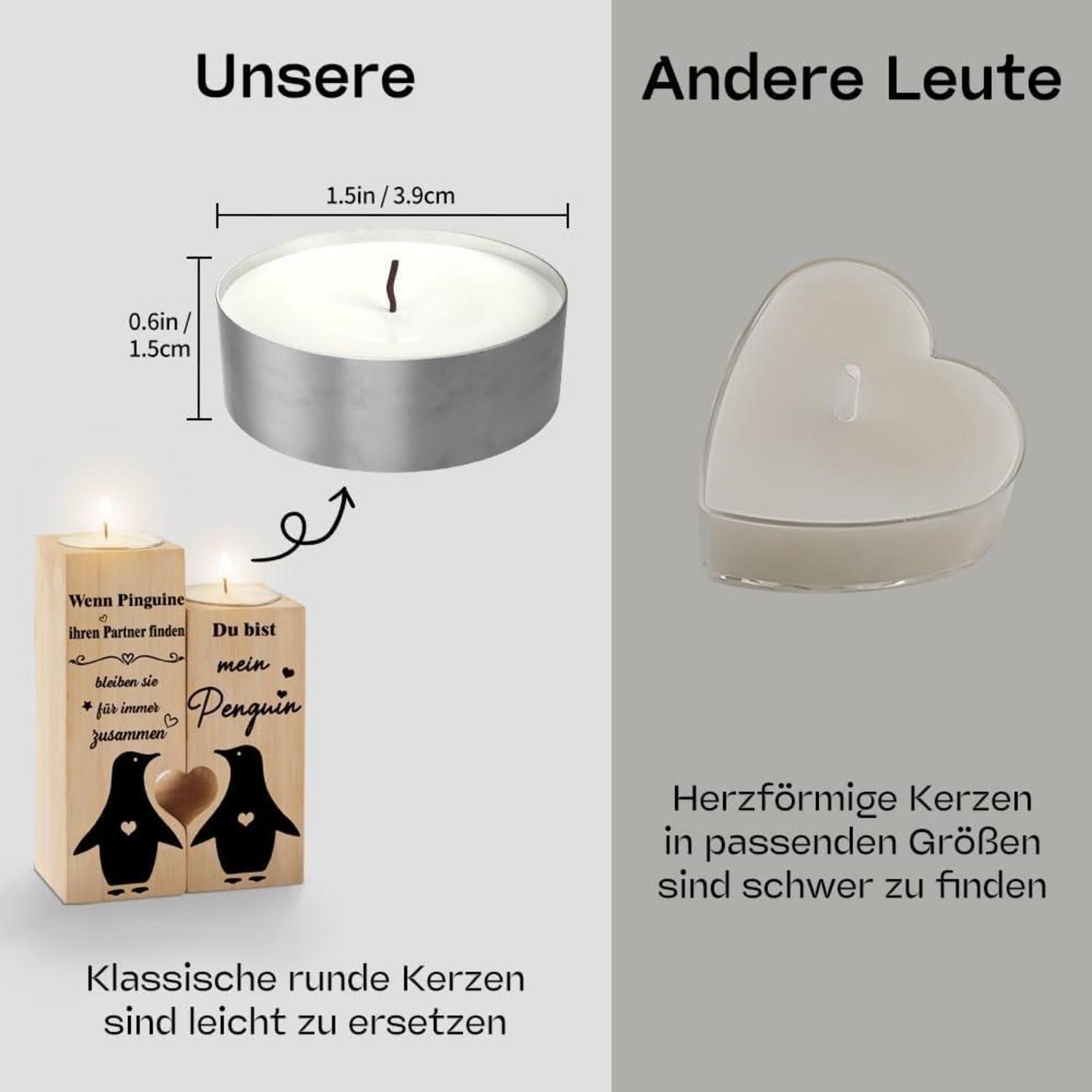 Pinguin Kerzenständer Holz Hochzeits Valentinstag Jahrestag Geschenk