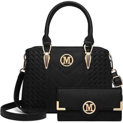 Damen Handtasche mittelgroß mit Geldbörse, Schwarz