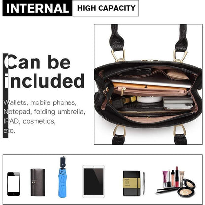 Damen Handtasche mittelgroß mit Geldbörse, Schwarz