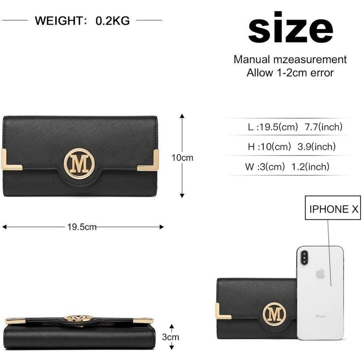 Damen Handtasche mittelgroß mit Geldbörse, Schwarz