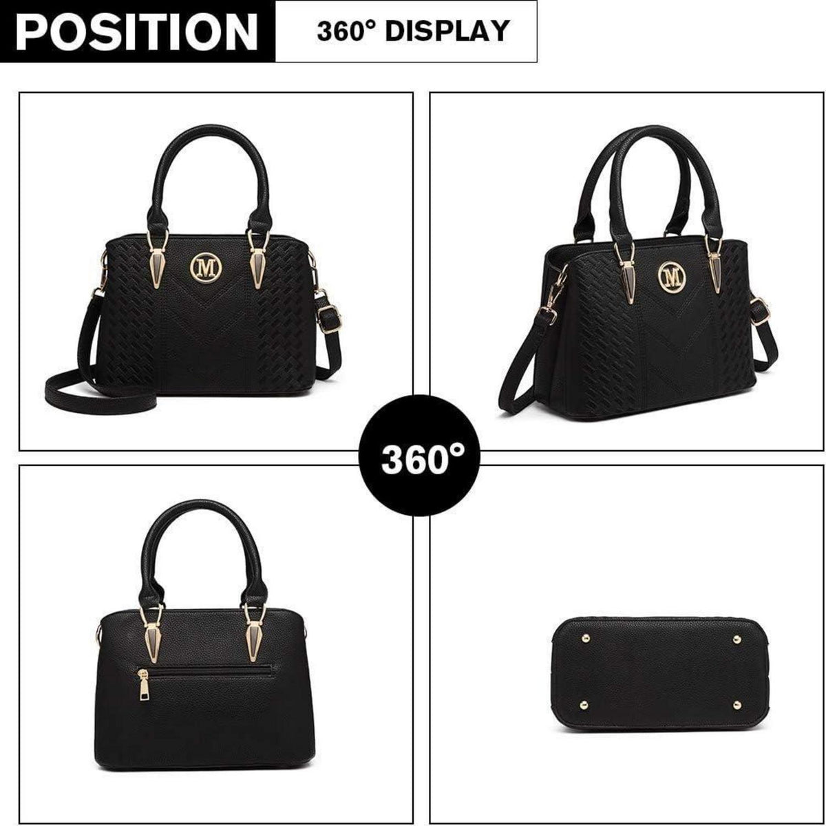 Damen Handtasche mittelgroß mit Geldbörse, Schwarz
