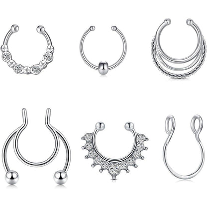MODRSA Fake Nasenring 6tlg. Edelstahl Silber 8/10mm
