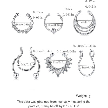 MODRSA Fake Nasenring 6tlg. Edelstahl Silber 8/10mm