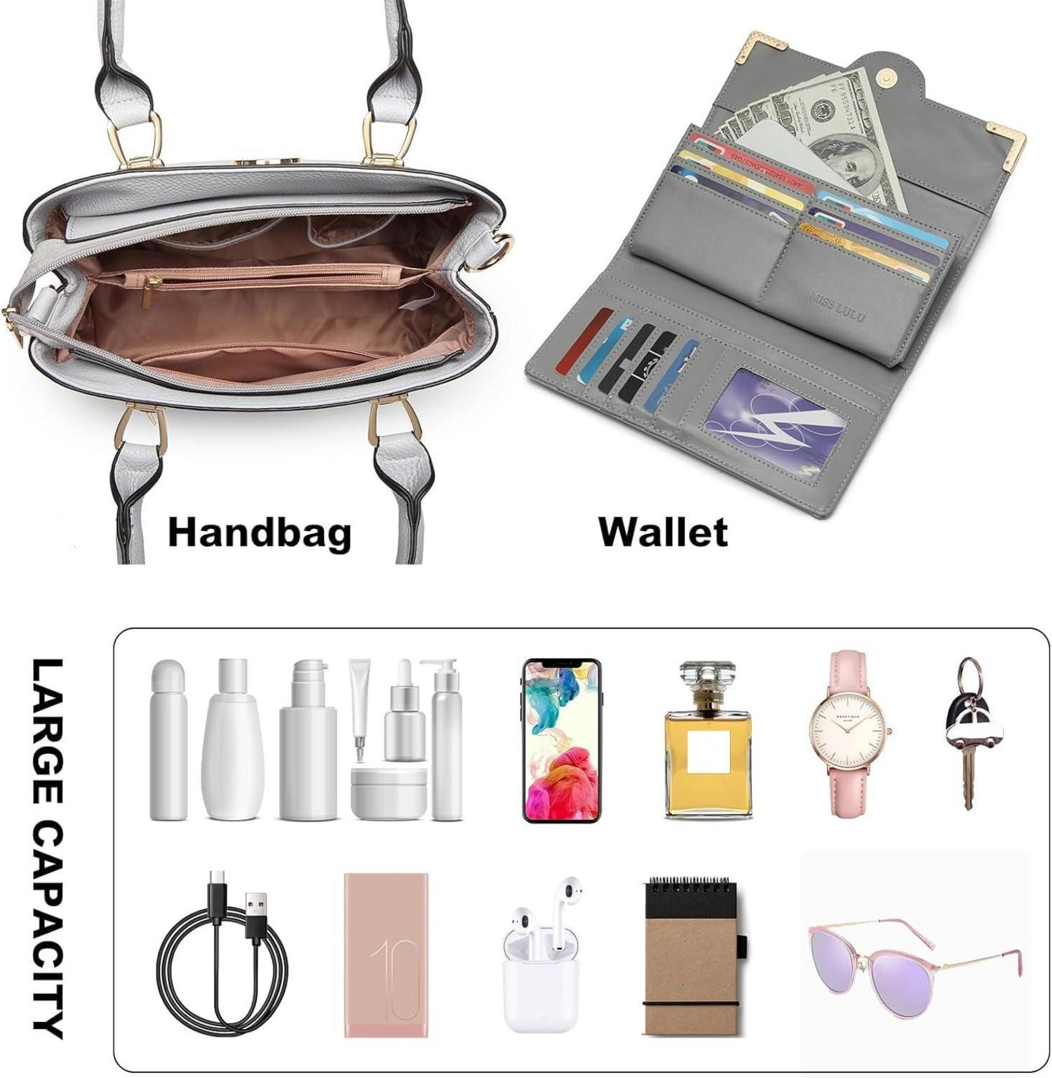 Miss Lulu Damen Handtasche Mittelgroß PU Leder Magnetverschluss