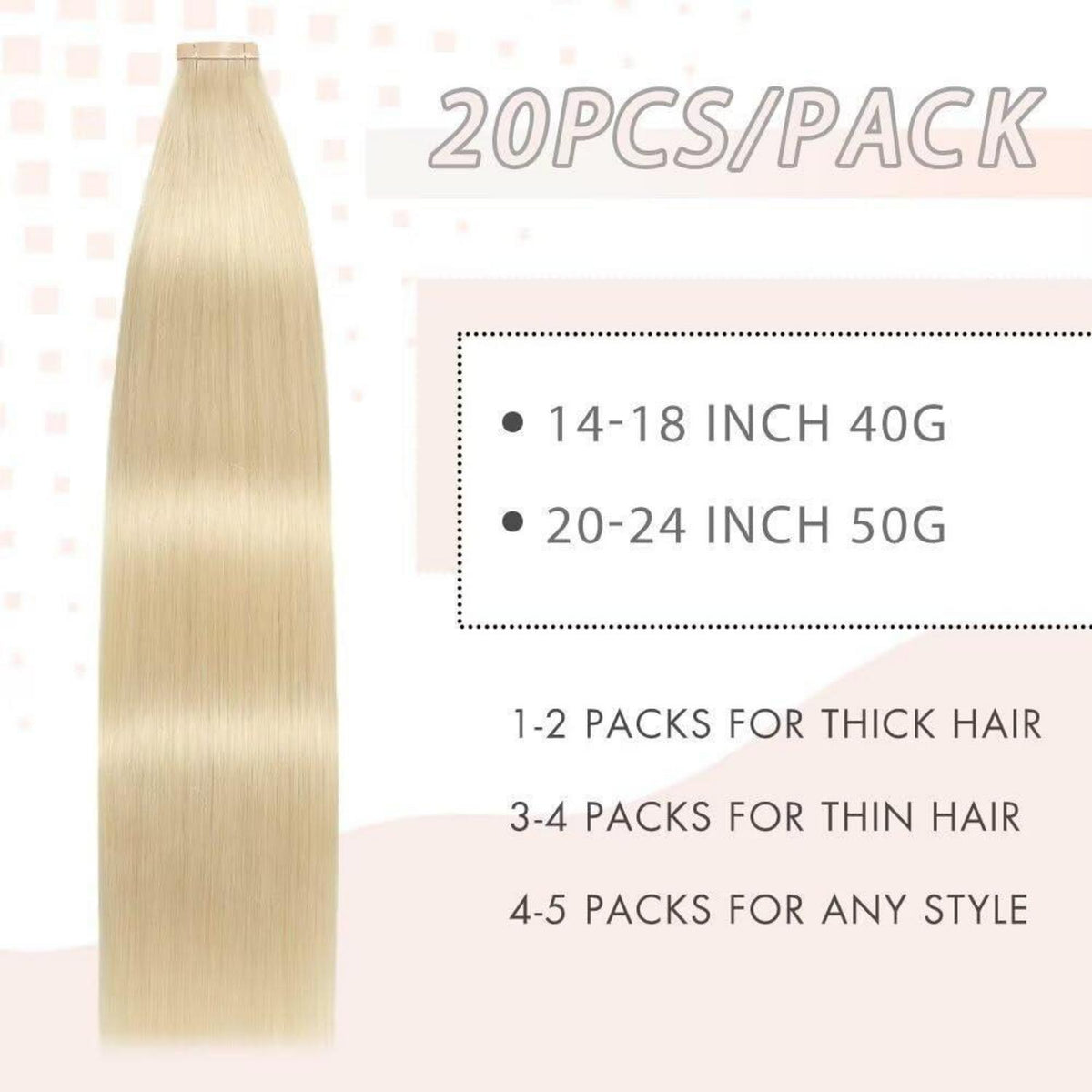 Echthaar Tape Extensions Hellblond 60cm (24 Zoll)