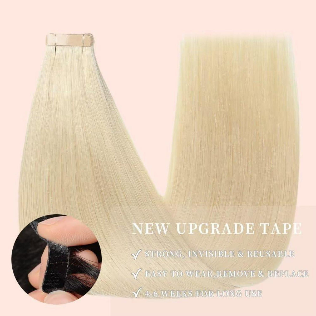 Echthaar Tape Extensions Hellblond 60cm (24 Zoll)