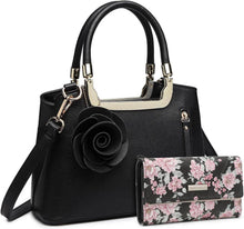 Miss Lulu Damen Handtasche mit Geldbörse 2PCS Set Schwarz PU Leder