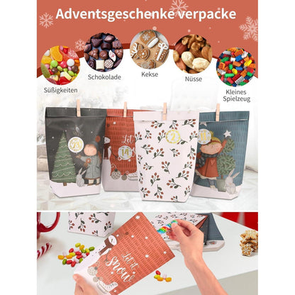 Adventskalender zum Befüllen mit 28 Kraftpapiertüten - DIY