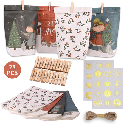 Adventskalender zum Befüllen mit 28 Kraftpapiertüten - DIY