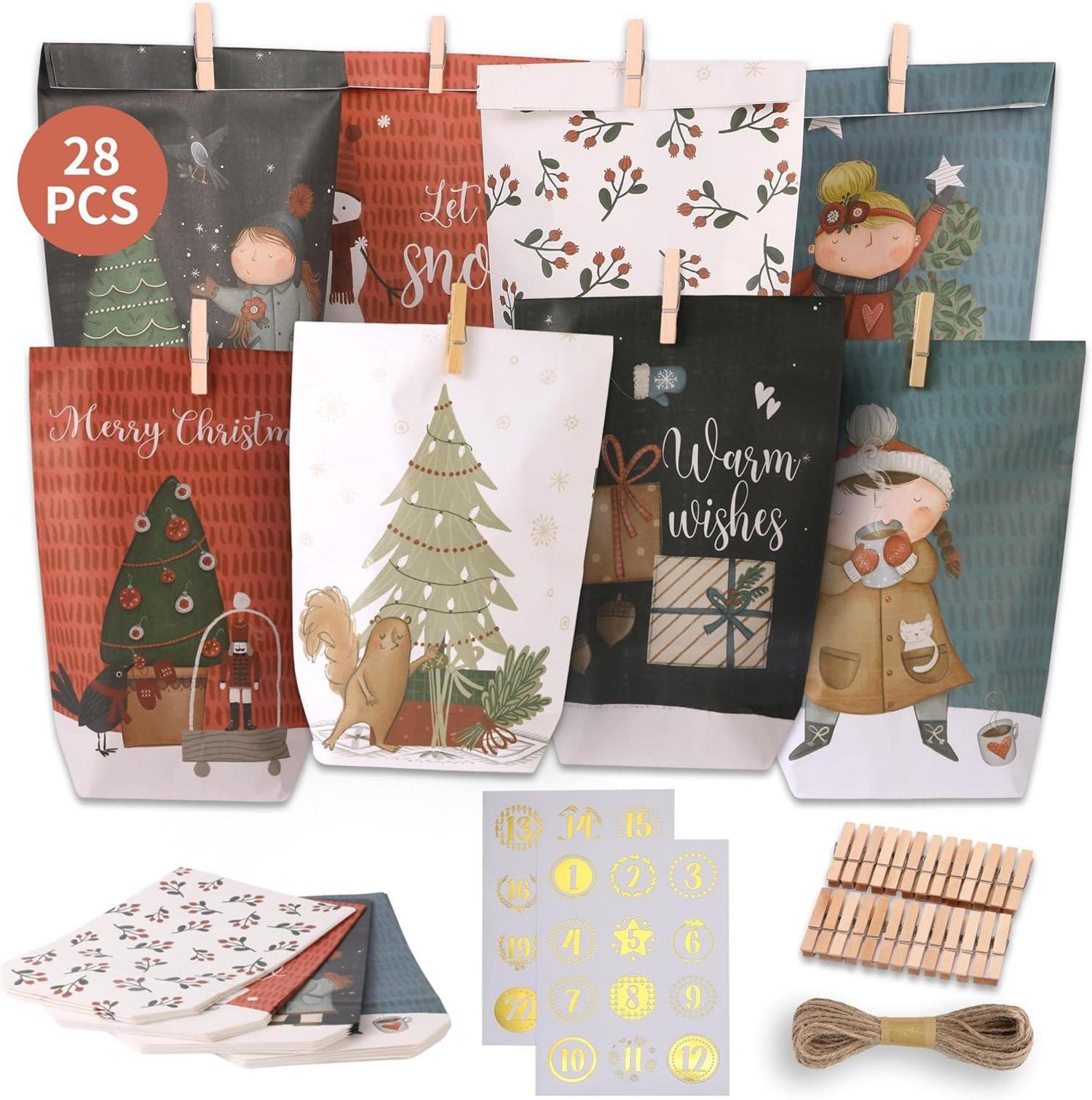 Adventskalender DIY Schneemann Motiv Geschenktüten Weihnachten