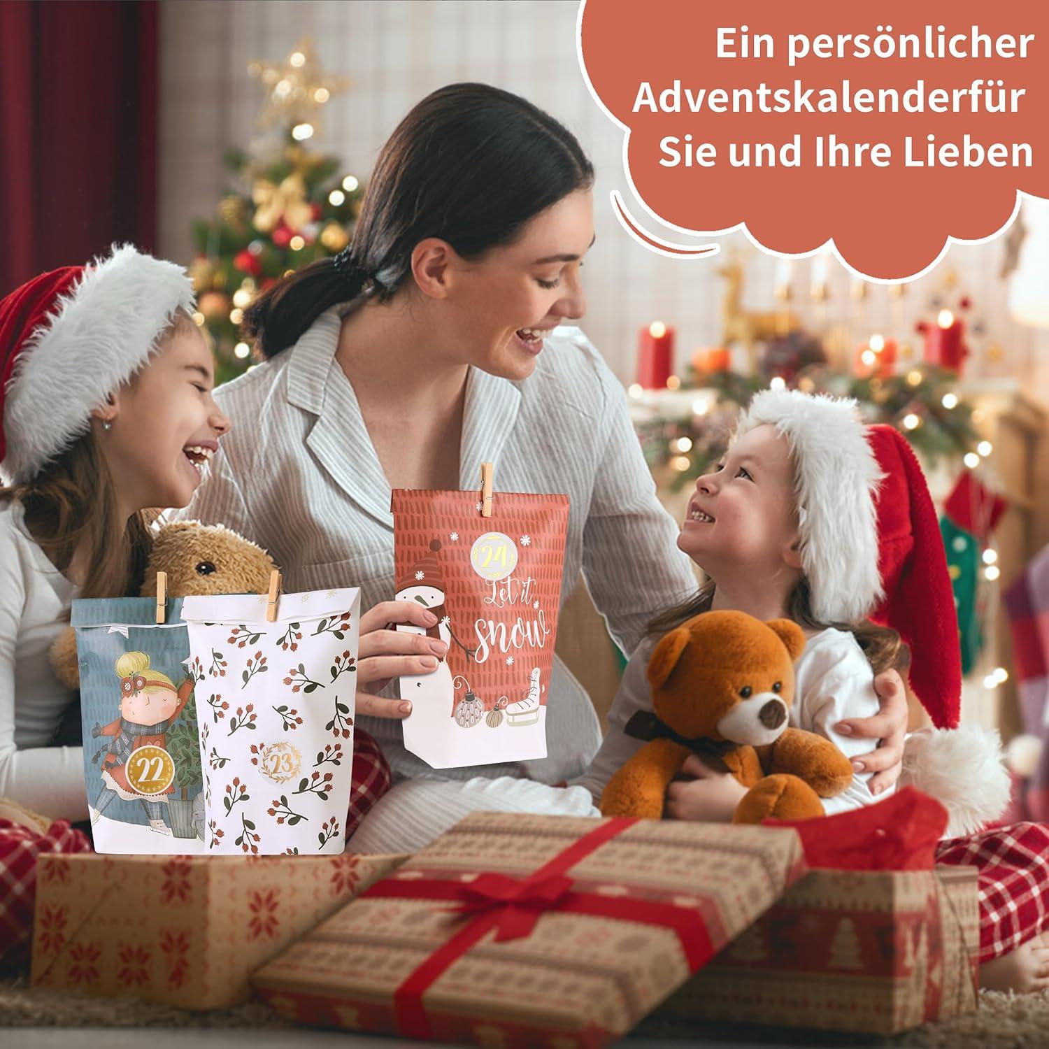 DIY Adventskalender zum Befüllen mit 28 Kraftpapiertüten Schneemann