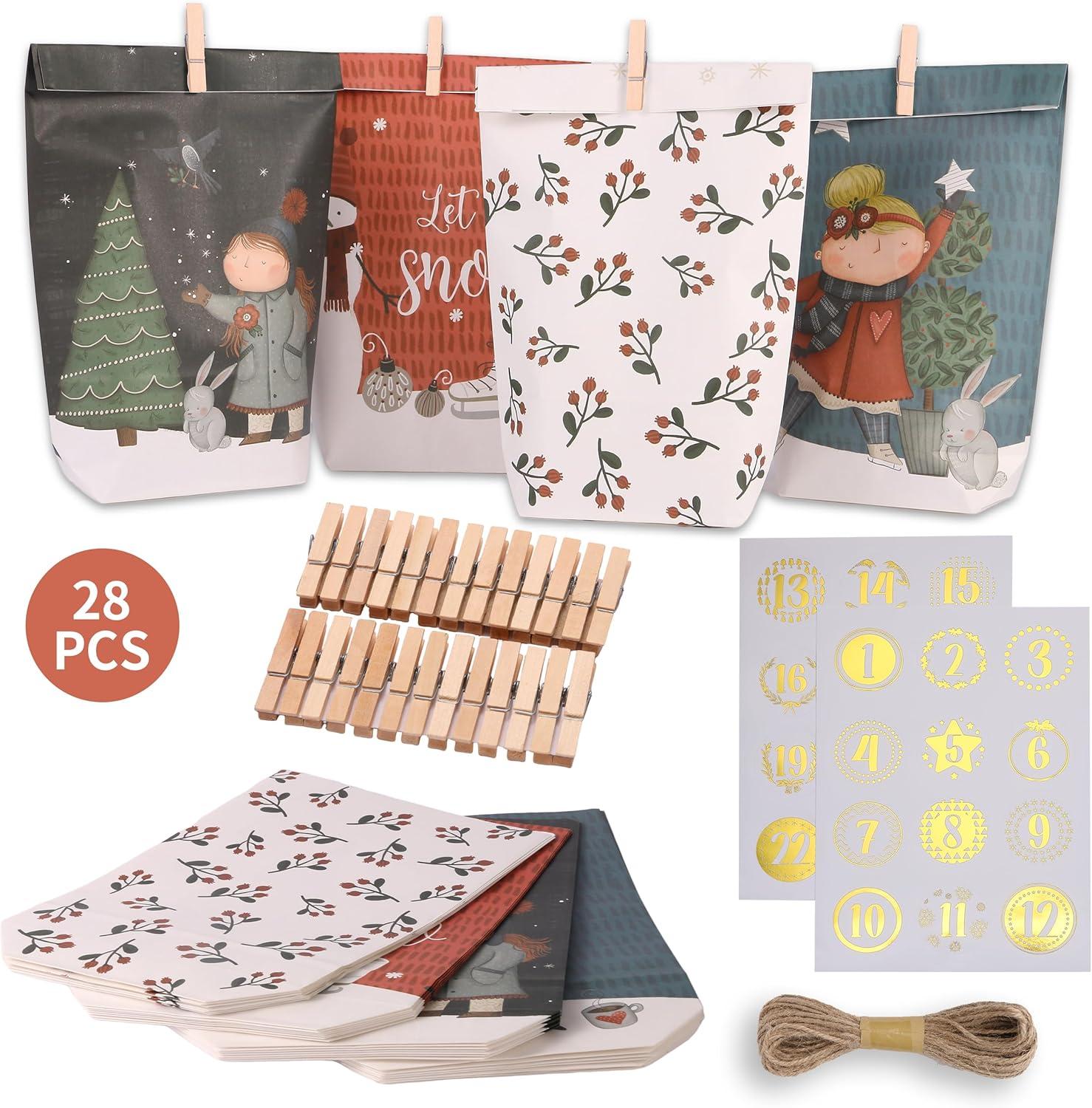 DIY Adventskalender zum Befüllen mit 28 Kraftpapiertüten Schneemann