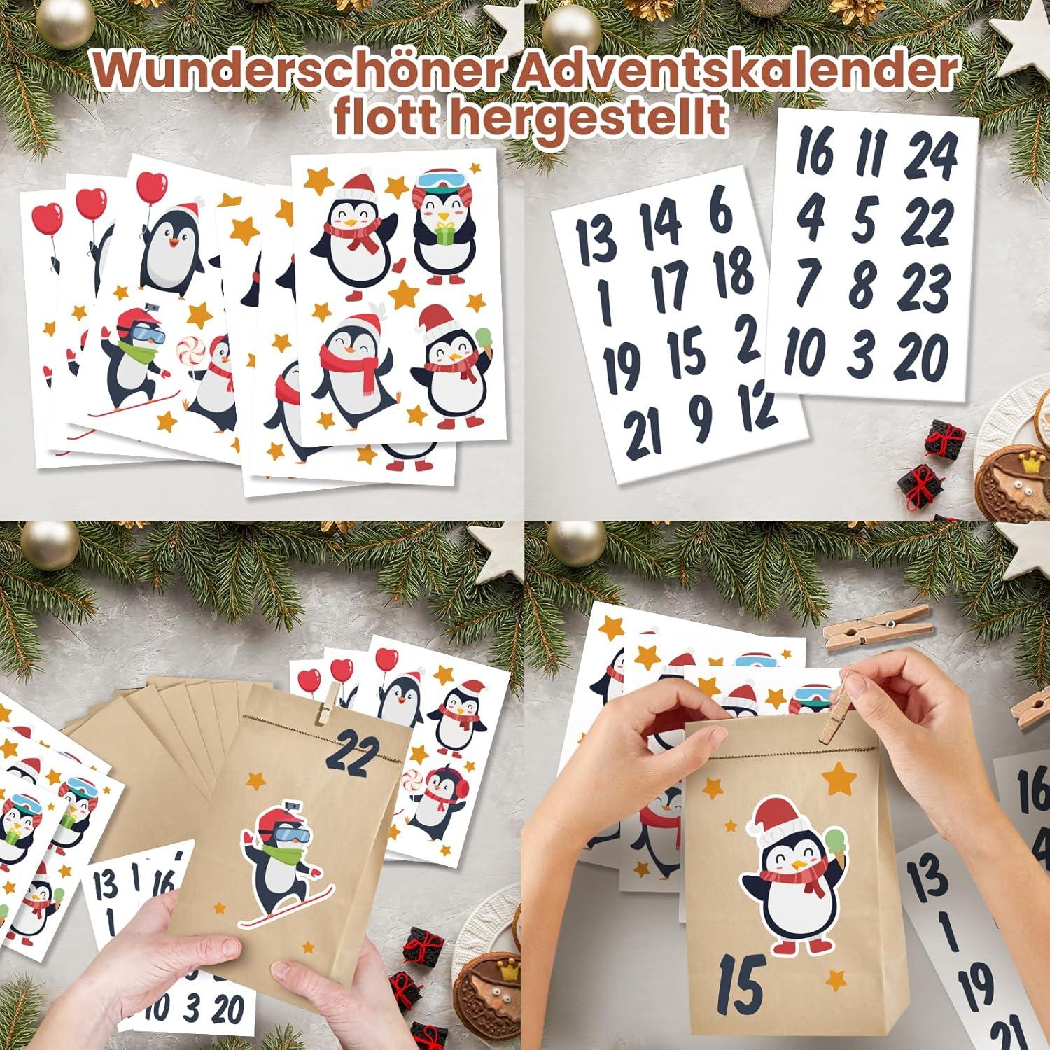 DIY Adventskalender Pinguine Tüten Kraftpapier Weihnachten