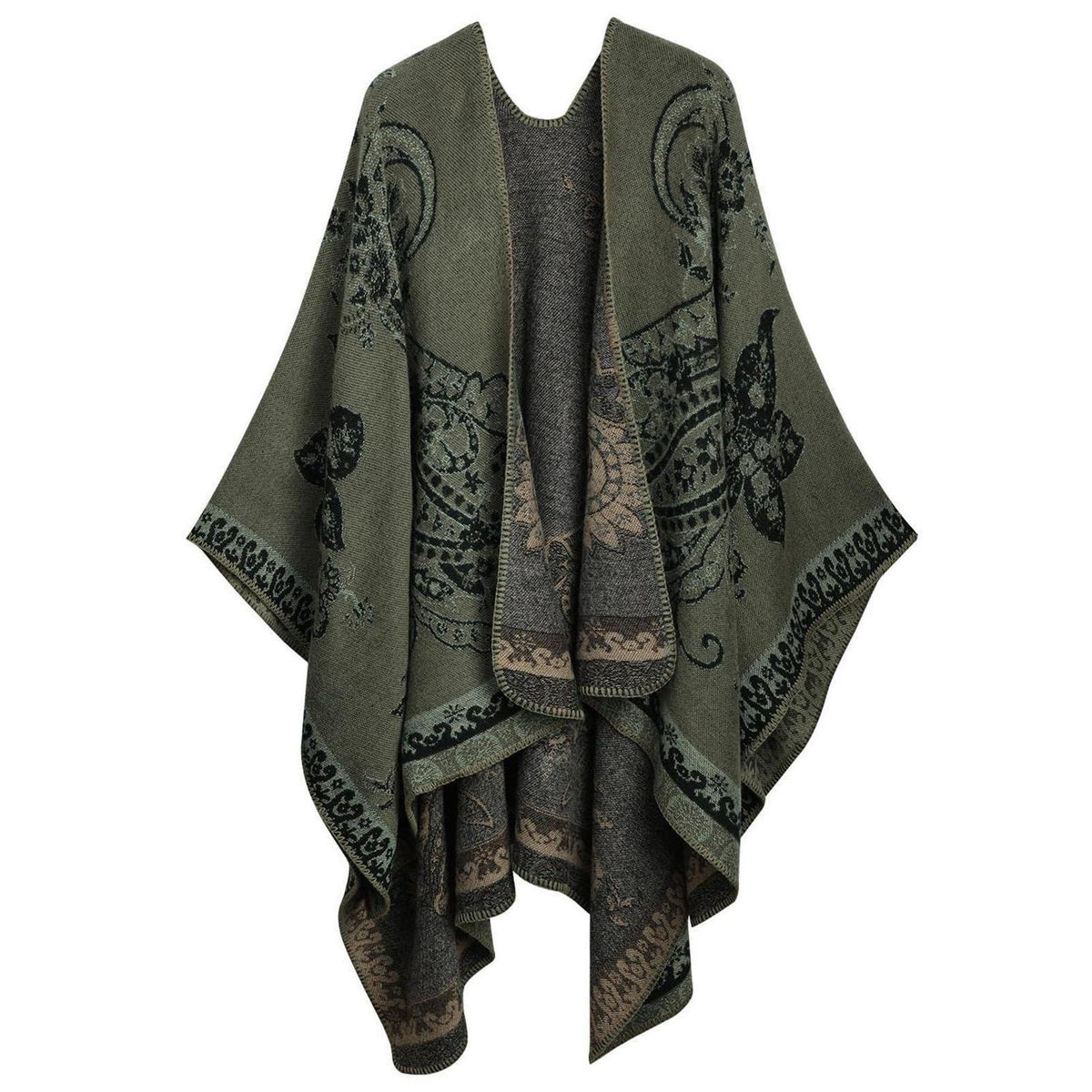 Damen Poncho Cape Grün Einheitsgröße Kuschelig Warm