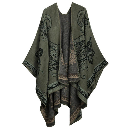 Damen Poncho Cape Grün Einheitsgröße Kuschelig Warm