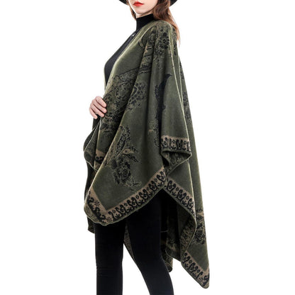 Damen Poncho Cape Grün Einheitsgröße Kuschelig Warm