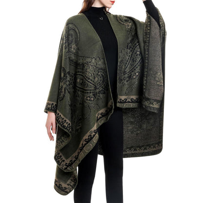 Damen Poncho Cape Grün Einheitsgröße Kuschelig Warm