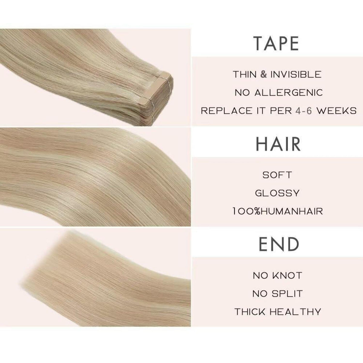 Echthaar Tape Extensions Aschblond 60cm (24 Zoll)
