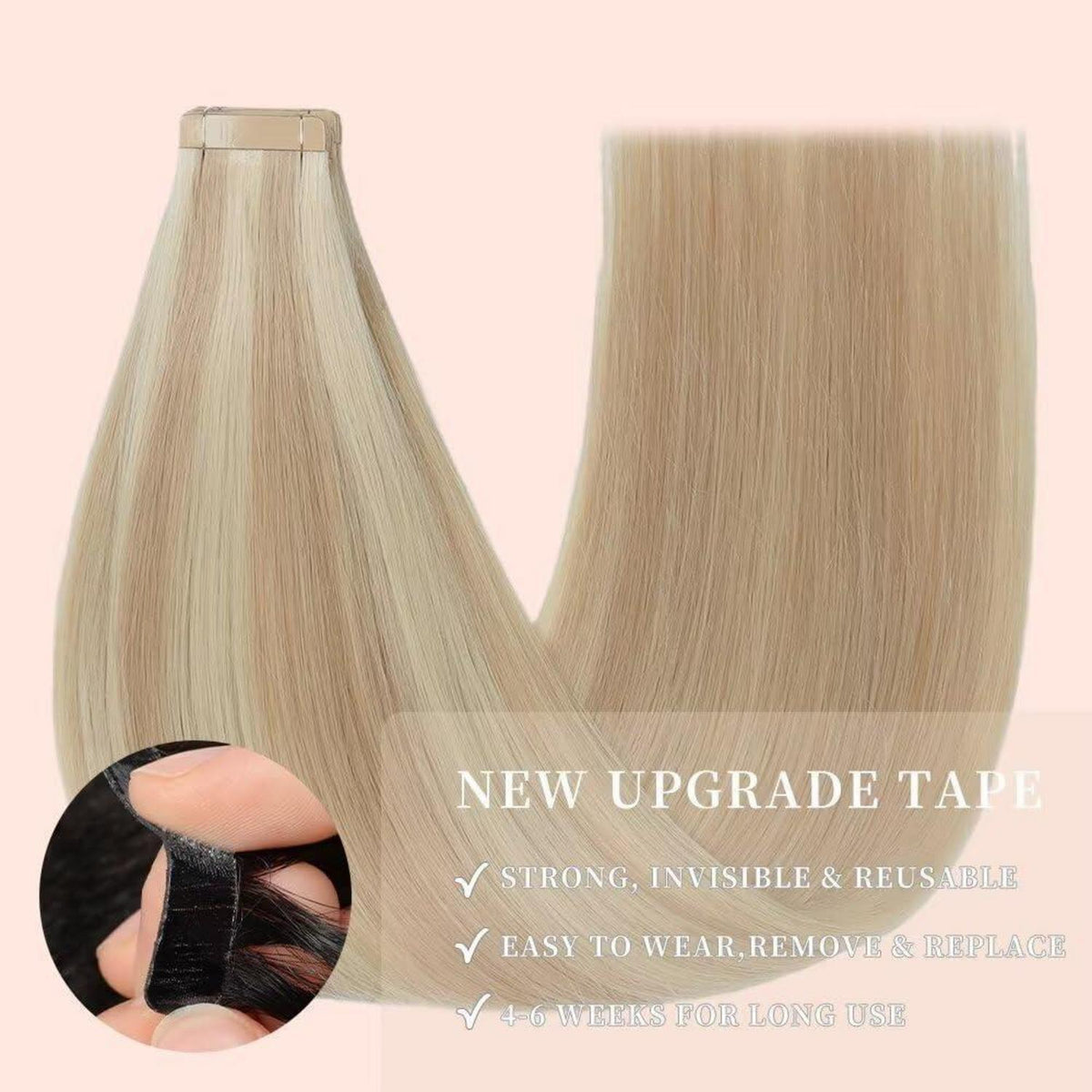 Echthaar Tape Extensions Aschblond 55cm (22 Zoll)